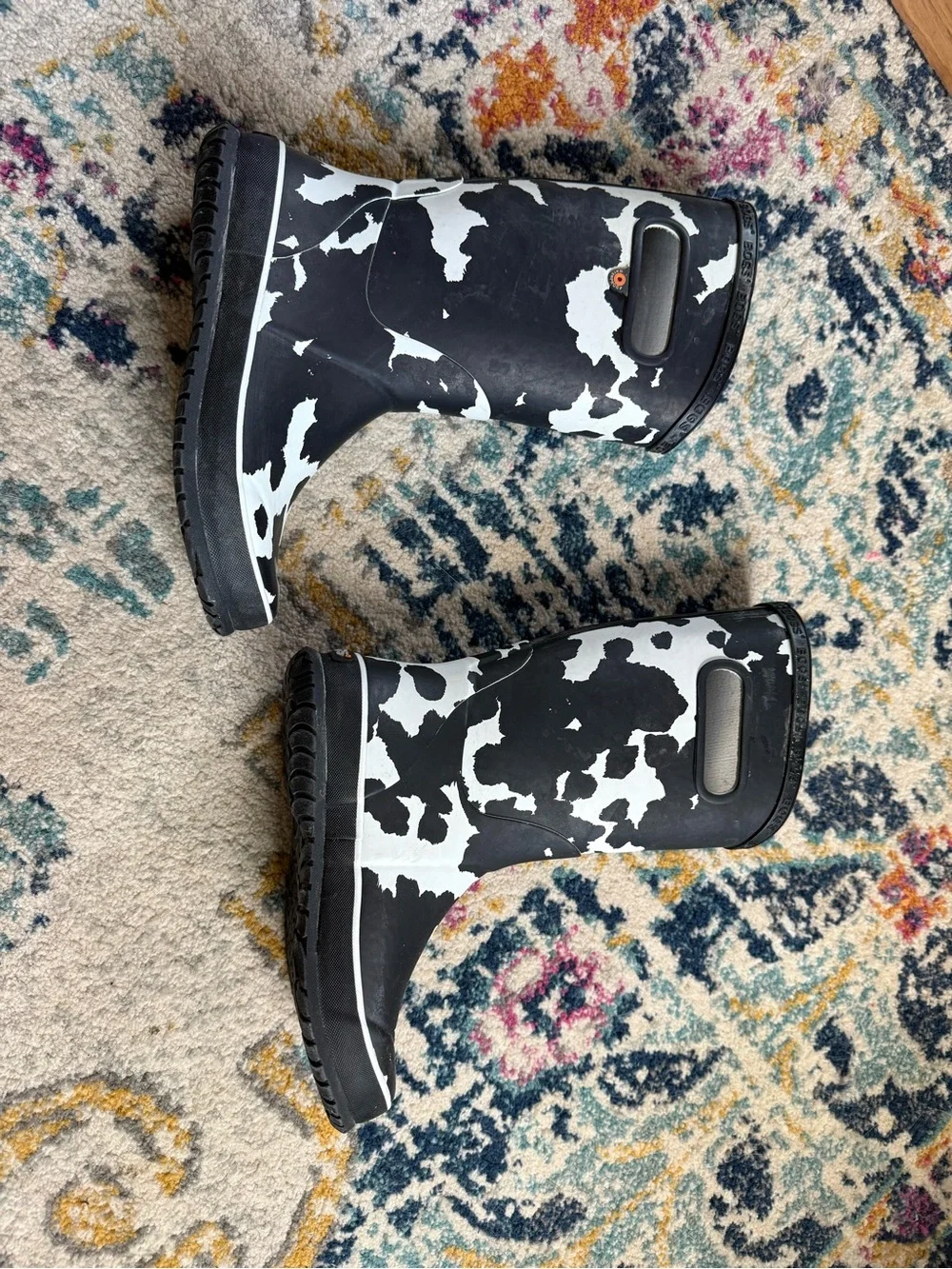 Bogs Women's Black and White Cow Print Rain Boots
